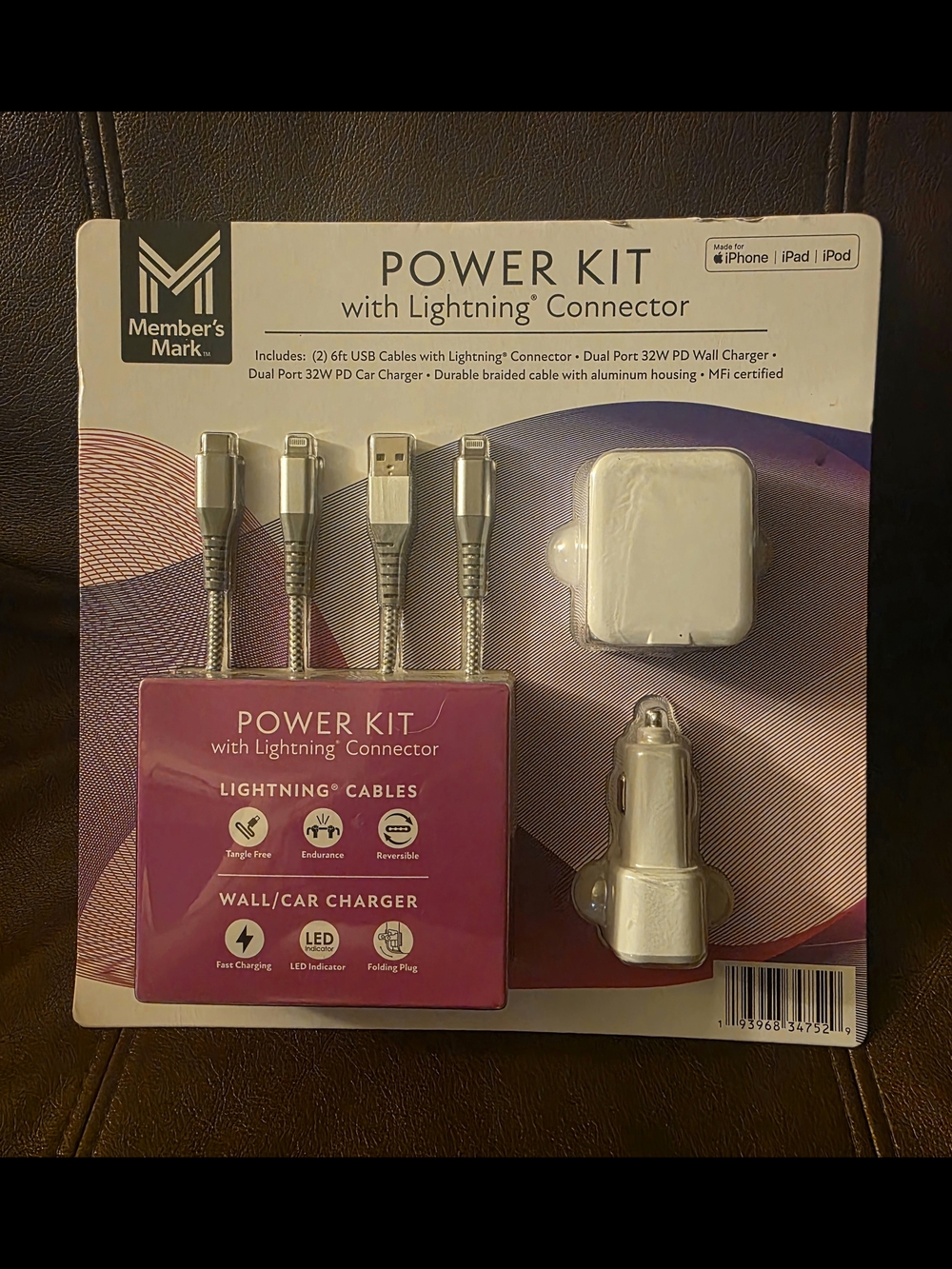 Iphone Member's Mark Power Kit with Lightning Connector - Silver and White